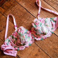 Роскошный комплект с вышивкой Victoria's Secret корсет, бюст и трусики бразильяна 1159833422 (Розовый 38DDD/XL)