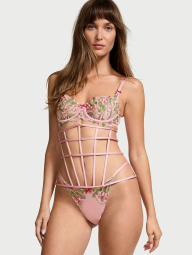 Роскошный комплект с вышивкой Victoria's Secret корсет, бюст и трусики бразильяна 1159833422 (Розовый 38DDD/XL)