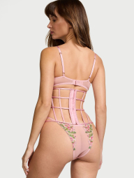 Роскошный комплект с вышивкой Victoria's Secret корсет, бюст и трусики бразильяна 1159833422 (Розовый 38DDD/XL)