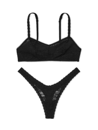 Комплект белья Victoria's Secret Pink бралетт и трусики тонг 1159833436 (Черный M)