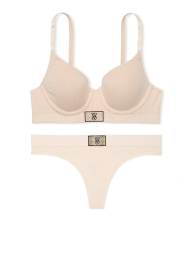 Женский комплект белья Victoria's Secret лиф и трусики тонг 1159833511 (Бежевый 36B/L)