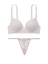 Комплект белья Victoria's Secret бюст Push-Up и трусики стринги 1159833526 (Серый 38B/L)
