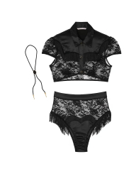 Мереживний комплект білизни Victoria's Secret топ та трусики 1159834277 (Чорний S)
