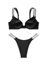 Комплект білизни зі стразами Victoria's Secret ліф Push-up та трусики бразилії 1159833947 (Чорний 32C/S)