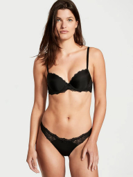Женский комплект белья Victoria's Secret лиф и трусики тонг 1159833985 (Черный 32A/XS)