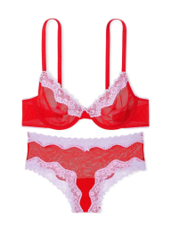 Кружевной комплект белья Victoria's Secret бюст и трусики чики 1159833994 (Красный 34C/M)