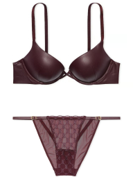 Комплект белья Victoria's Secret бюст из экокожи и трусики бикини 1159834010 (Бордовый 34D/M)