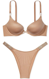 Гладкий комплект белья Victoria's Secret бюст Push-Up и трусики бразильяны 1159834027 (Бежевый 34D/M)