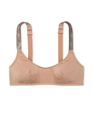 Гладкий комплект білизни зі стразами Victoria's Secret бралетт та трусики тонг 1159834179 (Бежевий L)
