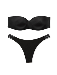 Женский комплект белья Victoria's Secret PINK бюст Push Up и трусики тонг 1159834329 (Черный 32C/S)