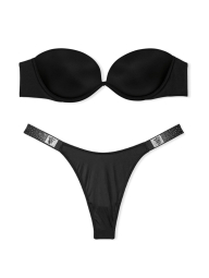 Комплект белья Victoria's Secret бюст Push-up и трусики тонг 1159834340 (Черный 32C/S)