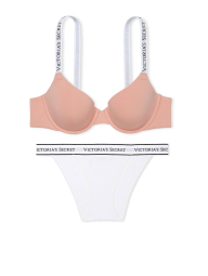 Женский комплект белья Victoria's Secret лиф и трусики танга 1159834358 (Белый/Розовый 32B/XS)