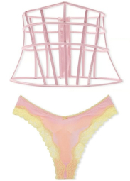 Роскошный комплект Victoria's Secret корсет и трусики тонг 1159837418 (Розовый XS)