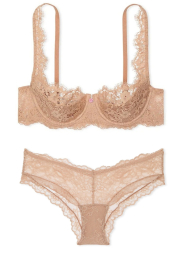 Мереживний комплект білизни Victoria's Secret бюстгальтер і трусики Чики 1159834395 (Бежевий 44D/XXL)