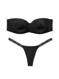Женский комплект белья Victoria's Secret PINK бюст Push Up и трусики тонг 1159834741 (Черный 36B/M)