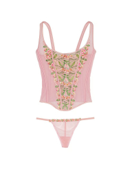 Шикарный комплект белья Victoria's Secret корсет и трусики стринги 1159835923 (Розовый S)