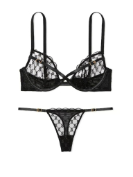 Комплект белья Victoria's Secret бюстгальтер и трусики тонг 1159835551 (Черный 38DDD/XL)