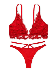 Комплект белья Victoria's Secret лиф и трусики тонг 1159835694 (Красный L)