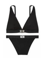 Женский комплект белья Victoria's Secret лиф и трусики танга 1159836076 (Черный XS)