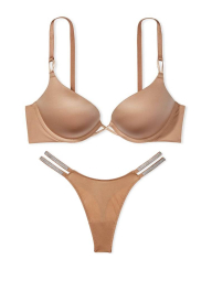 Гладкий комплект белья Victoria's Secret бюст Push-Up и трусики тонг 1159836901 (Коричневый 38C/L)