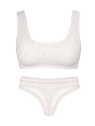 Роскошный кружевной комплект Victoria's Secret бралетт и трусики тонг 1159836927 (Молочный XL)