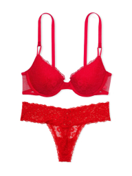 Кружевной комплект белья Victoria's Secret лиф и трусики тонг 1159837046 (Красный 36B/M)