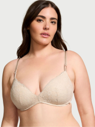 Кружевной комплект белья Victoria's Secret бюстгальтер Push-up и трусики тонг 1159837102 (Бежевый 36B/M)