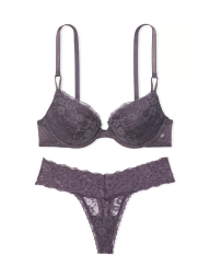 Кружевной комплект белья Victoria's Secret лиф и трусики тонг 1159837310 (Фиолетовый 38B/L)
