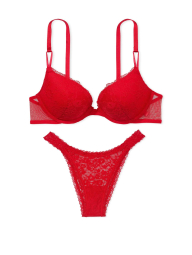 Женский комплект белья Victoria's Secret лиф Push-Up и трусики бразильяны 1159837546 (Красный 34A/S)