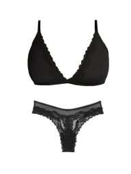 Комплект белья Victoria's Secret бралетт триангл и трусики тонг 1159837572 (Черный M)
