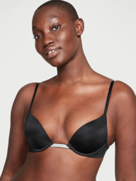 Комплект белья со стразами Victoria's Secret лиф Push-up и трусики тонг 1159837679 (Черный 36C/L)