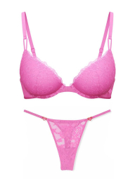 Женский комплект белья Victoria's Secret лиф Push-Up и трусики тонг 1159837685 (Розовый 34A/S)