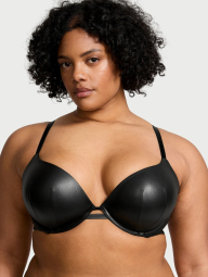 Комплект белья из экокожи Victoria's Secret бюст и трусики стринги 1159837705 (Черный 34A/S)