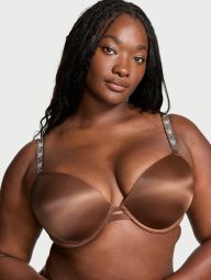 Комплект белья со стразами Victoria's Secret лиф Push-up и трусики тонг 1159837712 (Коричневый 34A/S)