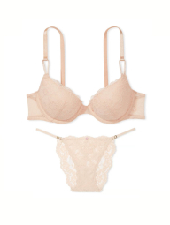 Женский кружевной комплект Victoria's Secret лиф и трусики бикини 1159837720 (Бежевый 34D/M)