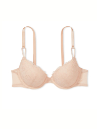 Женский кружевной комплект Victoria's Secret лиф и трусики бикини 1159837720 (Бежевый 34D/M)