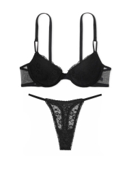 Кружевной комплект Victoria's Secret бюстгальтер и трусики тонг 1159837722 (Черный 38B/L)