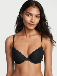 Кружевной комплект Victoria's Secret бюстгальтер и трусики тонг 1159837722 (Черный 38B/L)