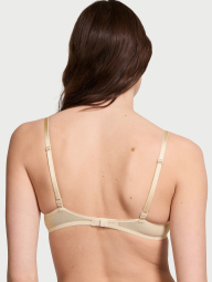 Кружевной комплект белья Victoria's Secret лиф и трусики тонг 1159837738 (Бежевый 36D/L)