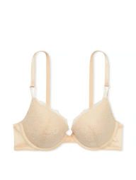 Кружевной комплект белья Victoria's Secret бюст Push-Up и трусики тонг 1159837747 (Бежевый 32A/XS)