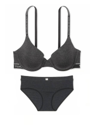 Женский комплект белья Victoria's Secret лиф и трусики хипхаггеры 1159837817 (Серый 36C/L)