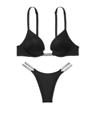 Комплект белья со стразами Victoria's Secret Push-up лиф и трусики бразильяны 1159837907 (Черный 42C/XXL)