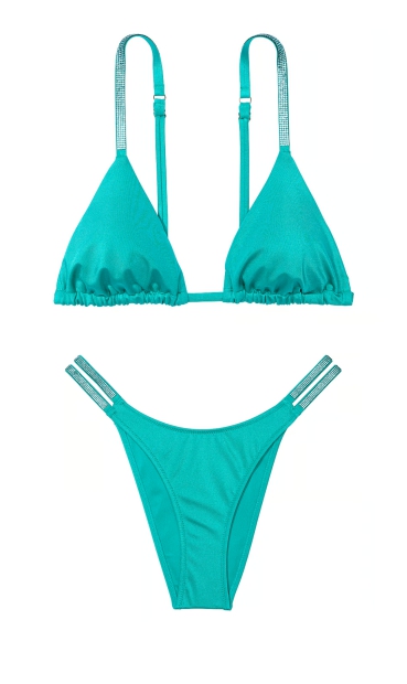 Раздельный купальник со стразами Victoria's Secret топ и плавки бразильяны 1159807990 (Зеленый, L)