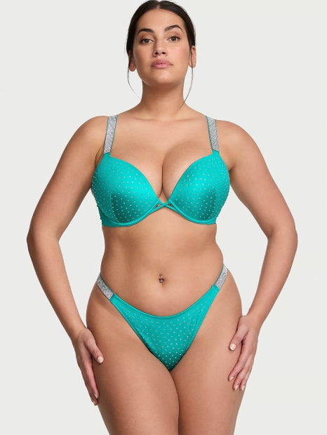 Роздільний купальник Victoria's Secret Push-Up топ та плавки тонг 1159821709 (Зелений 36A/M)