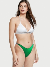 Раздельный купальник со стразами Victoria's Secret топ триангл и плавки бразильяны 1159792867 (Белый/Зеленый, XL)