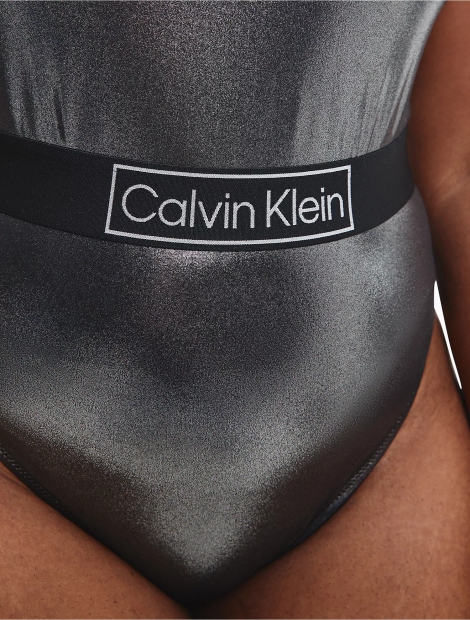 Сдельный блестящий купальник Calvin Klein 1159795234 (Черный, 3X)