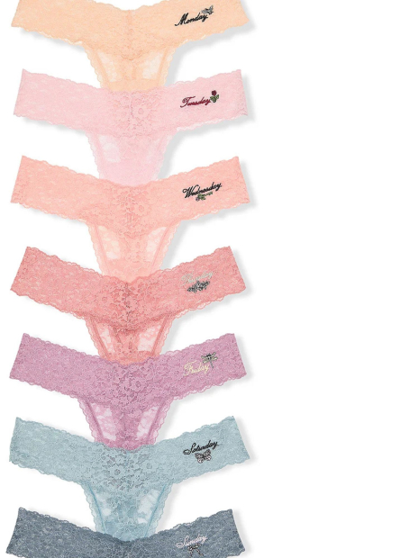 Кружевные женские трусики тонг Victoria's Secret набор 1159831848 (Разные цвета L)