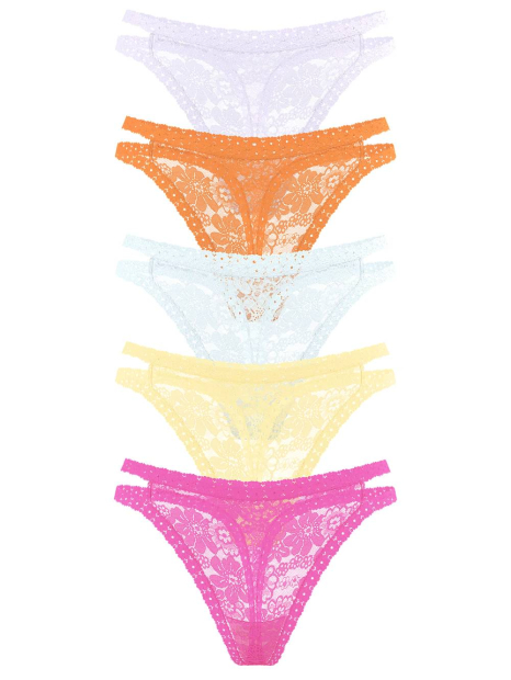 Кружевные женские трусики тонг Victoria's Secret Pink набор 1159831128 (Разные цвета L)