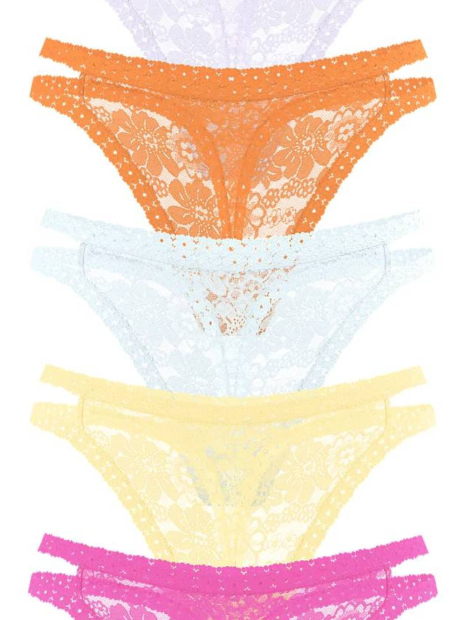 Кружевные женские трусики тонг Victoria's Secret Pink набор 1159831128 (Разные цвета L)
