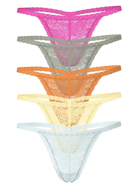 Набор кружевных трусиков Victoria's Secret Pink стринги 1159832222 (Разные цвета XL)